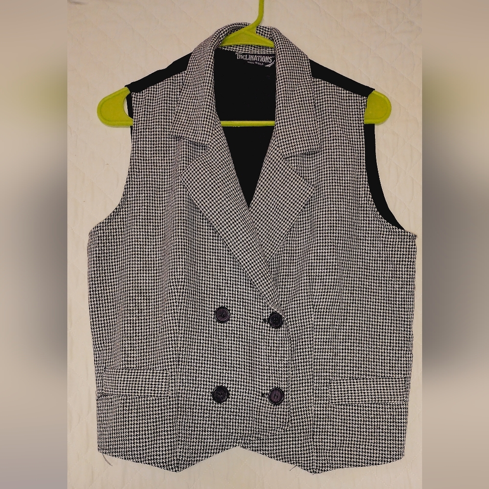 Vintage 1980s Inclinations houndstooth button front vest